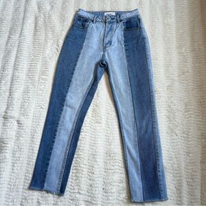 PACSUN High Rise Mom Jeans Two Tone Raw Hem Woman's Size 25